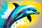 portrait of dolphin in pop art style, flying colors, expression