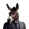 Portrait of a donkey dressed in a formal business suit