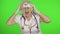 Portrait of elderly caucasian female doctor dance. Crazy and funny nurse