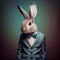 portrait of an elegant rabbit in a bow tie on a dark background