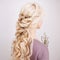 Portrait of an elegant young woman with blond hair. Trendy hairstyle