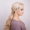 Portrait of an elegant young woman with blond hair. Trendy hairstyle