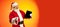 Portrait of emotional Santa Claus with digital tablet, gadget isolated on red yellow background in neon. Merry Christmas