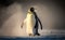 Portrait of the emperor penguin walking in snow, generative AI