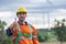 portrait engineer male worker with hardhat safety equipment standing hapy smiling thumbs up for job done