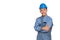 Portrait of engineer wear blue helmet safety on construction site with crane background