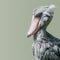 Portrait of enormous and beautiful African shoebill stork at smooth gradient background, closeup, details