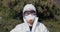Portrait of epidemiologist protecting patients from coronavirus COVID-19 in mask. Global pandemic epidemic, Europe