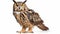 Portrait of Eurasian Eagle Owl, Bubo bubo, a species of eagle owl, standing in white. generative ai