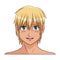 Portrait face manga anime boy blond hair blue eyes smile