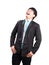 Portrait face of young asina business man laughing isolated on w