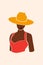 Portrait of faceless woman in beautiful hat. Abstract black girl. African female. Trendy minimal vector illustration