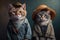 Portrait of a family of cats in human clothes. Generative ai