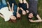 Portrait family with kids lying on the grass