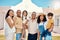 Portrait, family or kids with parents, grandparents and grandchildren standing outside in the garden of a home. Children