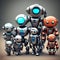 A portrait of a family of robots, depicting large and baby robots, generated by AI.