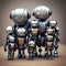 A portrait of a family of robots, depicting large and baby robots, generated by AI.