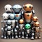 A portrait of a family of robots, depicting large and baby robots, generated by AI.