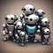 A portrait of a family of robots, depicting large and baby robots, generated by AI.