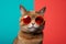 portrait fashion neon pet funny cat animal sunglasses colourful cute. Generative AI.