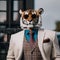 A portrait of a fashionable tiger in a stylish blazer and sunglasses, walking confidently3