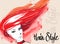 Portrait of a fashionable woman with red hair. Beautiful young woman with flying hair. Hand drawn sketch. Vector fashion