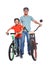 Portrait of father and his son with bicycles