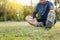 Portrait of fatigued young fit athletic man Muscular for health and strong guy exercising in sportswear outdoors