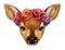 Portrait of Fawn with floral head wreath.