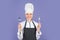 Portrait of female chef. Award cooking. Professional chef woman. ready for eating. lets cook. happy cook use spoon and