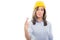 Portrait of female constructor holding fingers crossed