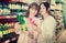 Portrait of female customers shopping in market