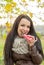 Portrait Of A Female Eating Chocolate Outdoor