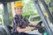 Portrait female forklift driver