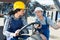 portrait female lift truck driver in factory outdoor