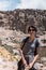 Portrait of a female tourist at the Stone Forest in Imata, Arequipa, Peru