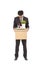 Portrait of a fired businessman carrying a box