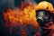 Portrait of a firefighter wearing a protective mask during a fire