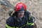 Portrait of a fireman on the stage