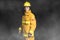 Portrait of the fireman standing Waist up studio shot on black background and moke.