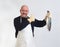 portrait of a fishmonger on white background