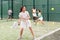 Portrait of focused woman during padel training