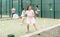 Portrait of focused woman during padel training