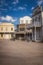 Portrait format photo realistic 3D rendering of a wild west town street with copy space