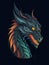 Portrait of a formidable fantasy dragon on a black background. Generative AI