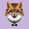 Portrait of a fox in glasses. fox with bow-tie. Fox hipster style. sly fox smiles. for poster, print or t-shirt. Liar