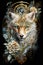 portrait of a fox superimposed on a white tiger kwaii style