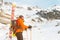 Portrait of a freerider in sunglasses on the ascent