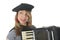 Portrait French girl with accordion