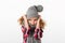 Portrait of a frozen little girl dressed in winter hat
